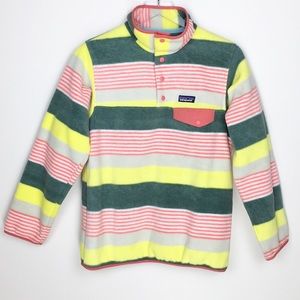 Patagonia Women’s Lightweight Synchilla Snap-T Pullover XS Striped Fleece Neon